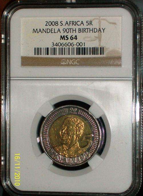 @ 1 BID 1 COIN !!!! 2 X MS64 - NGC GRADED - MANDELA BIRTH DAY 2008 R5 COIN  @@