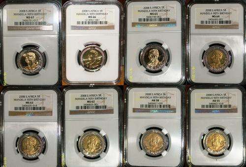@1 SET - 1 BID !!!! NGC GRADED - AU55/58  MS62/63/64/65/66/67 - MANDELA BIRTH DAY 2008 R5 COINS @@