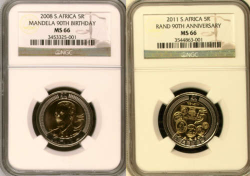 COMBO-NGC GRADED 2 x MS66 - 90th SARB ANNIVERSARY & MANDELA 90th BIRTHDAY - 1 BID FOR BOTH