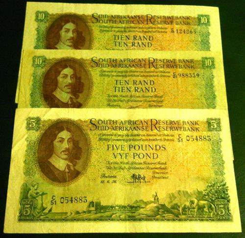 TRUE IMAGE - G. RISSIK - 2 X R10 NOTES + MH. De KOCK: 1 X 5 POUND NOTE