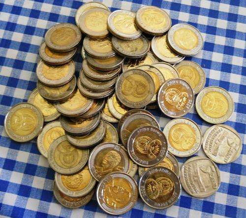 2 X INAUGURATION - USED - 50 x MANDELA BIRTHDAY 2008 R5 COINS - ONE BID FOR ALL 53 COIN