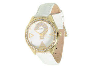 GUESS GOLD WHITE LEATHER SWAROWSKI LADIES WATCH