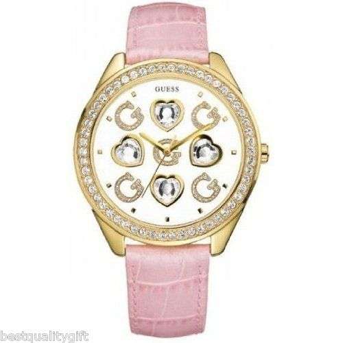 GUESS Logo Pink Leather Womens Watch Heart U10035L2*free postage*