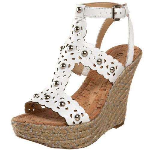 GUESS MACOYA WHITE LEATHER WEDGE SANDAL SIZE 8.5 NIB*free postage*