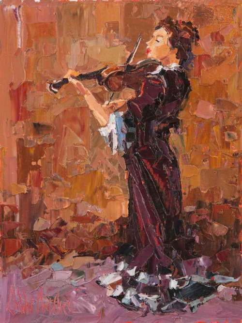 De Wet Matthee (24 x 32) Lady playing a violin