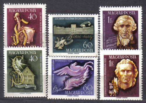 HUNGARY 1959 ISSUE Mi#1618/23 ANNIV. OF HAYDN & SCHILLER COMPOSERS FULL SET MINT** LOOK BELOW