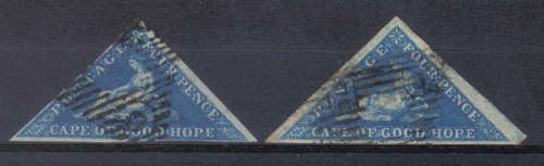 CAPE OF GOOD HOPE 1853 ISSUE SACC#4/4a BOTH F.U. C/V R4,700.00+++ LOOK SCAN