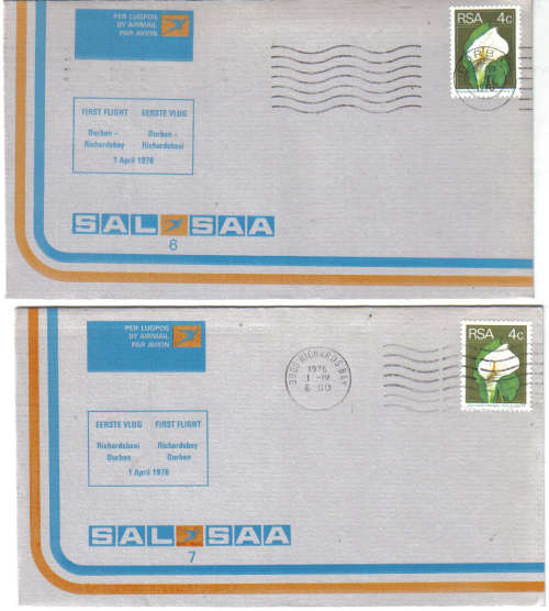 SOUTH AFRICA 1976 1st FLIGHT DURBAN-RICHARDS BAY AND RETURN TWO COVER LOOK SCANS