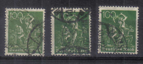 GERMAN REICH 1921 ISSUE Mi#187a,b,c F.U. C/V R1,040.00  LOOK BELOW