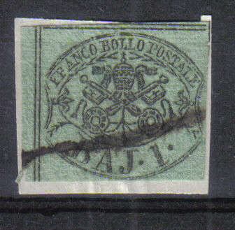 ITALY CLASSIC ROMAN STATES 1852 ISSUE Mi#2a 1Baj SUPERB MARGINS & F.U. & SIGNED C/VR???.00 LOOK SCAN