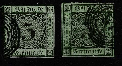 GERMANY CLASSIC STATES BADEN 1853 ISSUE Mi#6 F.U. COLOURS C/V R300.00 LOOK BELOW