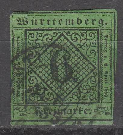 GERMANY CLASSIC STATES WURTTEMBERG 1851 ISSUE Mi#3b F.U. C/V R890.00 LOOK BELOW