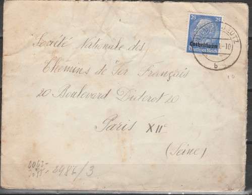 GERMAN OCCUPATION LOTHRINGEN 1941 COVER FRANKED Mi#10 C/V R550.00 No 2 CENSOR TAPE
