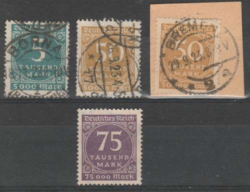 GERMAN REICH 1923 ISSUE Mi#274/76 FULL SET UNUSED & F.U. PRE-INFLATION C/V R490.00 LOOK SCAN