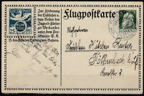 GERMAN BAVARIA 1912 PIONEER AIRMAIL NUREMBERG AIR WEEK POST CARD SCARCE C/V R6,790.00 REDUCED TO SEL