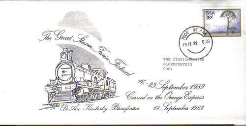 SOUTH AFRICA GREAT STEAM TRAIN FESTIVAL SPECIAL COVER CARRIED ON THE ORANGE EXPRESS SCARCE WOW!!!