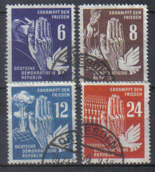 GERMANY D.D.R. 1950 ISSUE F.U.FULL SET DOVES OF PEACE Mi#276/79 VALUE R300.00LOOK BELOW