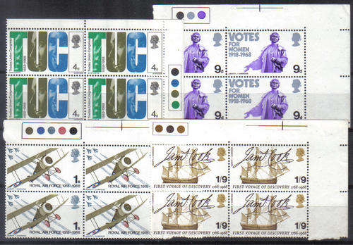 GREAT BRITIAN 1968 BRITISH ANNIVERSARIES FULL SET IN BLOCKS OF 4  WOW!!!!