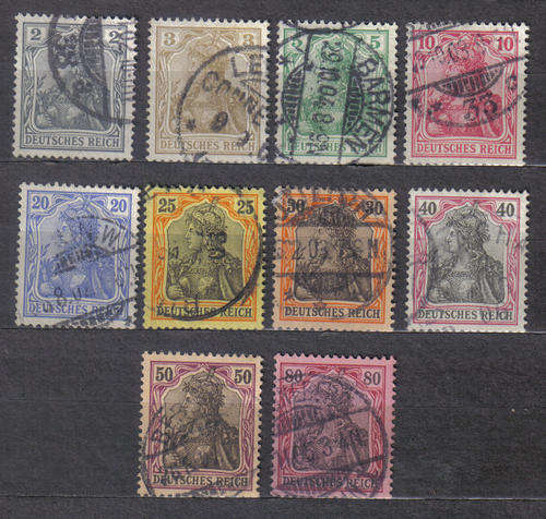 GERMANY REICH 1902 ISSUE Mi#68/77 FULL SET F.U. LOOK SCAN