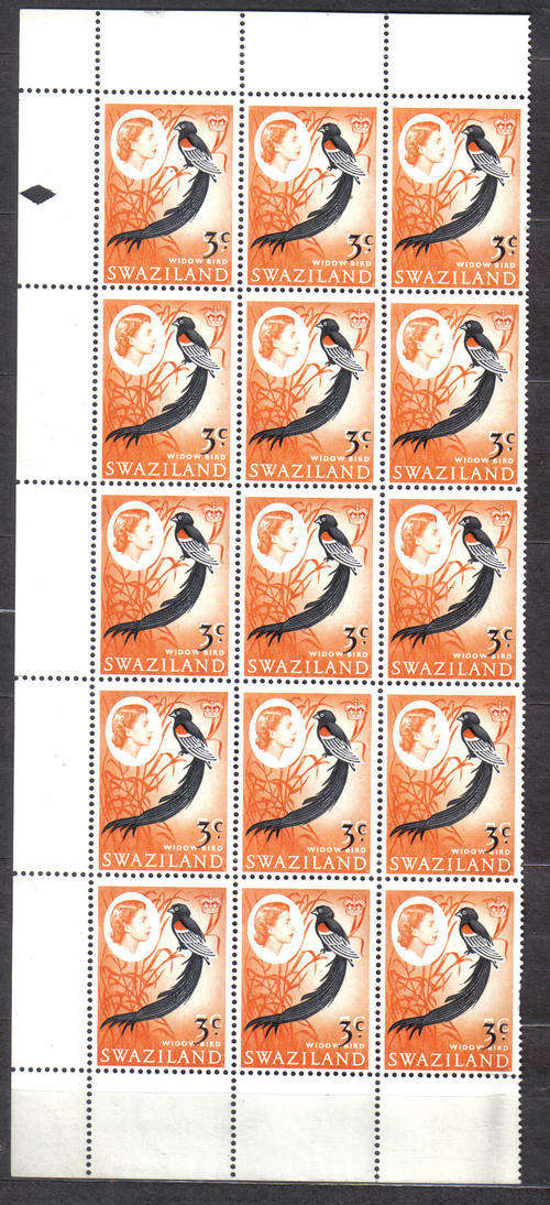 SWAZILAND 1968 ISSUE SACC#135 MINT** BLOCK OF 15 DIFFICULT C/V R400.00 ++++ LOOK SCAN.