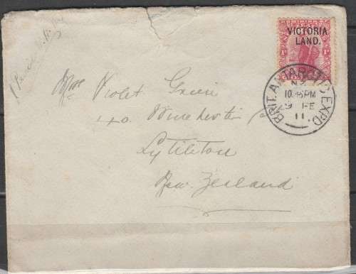 VICTORIA LAND SG#A3 FRANKED ON COVER USED AT "CAPE EVANS" WITH CACHETS VERY RARE/SCARCE READ LOOK