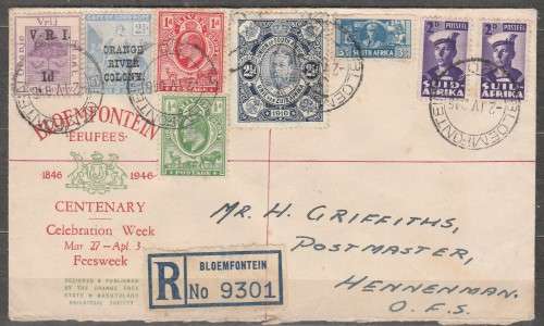 BLOEMFONTEIN EEUFEES 1946 COVER WITH MULTI FRANKING UNUSUAL VARIETY LOOK SCAN X 2