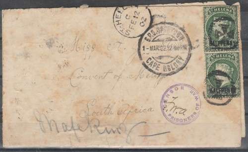 BOER WAR FROM ST HELENA TO MAFEKING 1902 CENSOR CACHET LOOK SCANS X 2