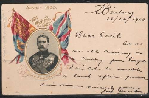 EMBOSSED P/C LORD KITCHNER OF KHARTOUM 1900 BOER WAR FRANKED SACC#59 WINBURG-KIMBERLEY LOOK SCANS X