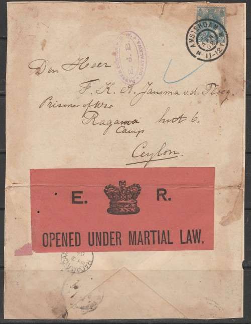 A BOER PRISONER OF WAR LETTER TO "V.D. PLOEG" FROM NETHERLANDS TO CEYLON CENSOR READ LOOK SCAN