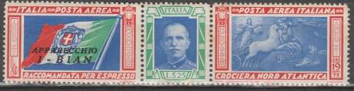 ITALY 1933 ISSUE NORTH ATLANTIC BALBO FLIGHT ROME TO CHICAGO SCARCE MINT* STRIP LOOK SCAN X 2