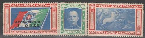 ITALY 1933 ISSUE NORTH ATLANTIC BALBO FLIGHT ROME TO CHICAGO SCARCE MINT* OUES  STRIP LOOK SCAN X 2