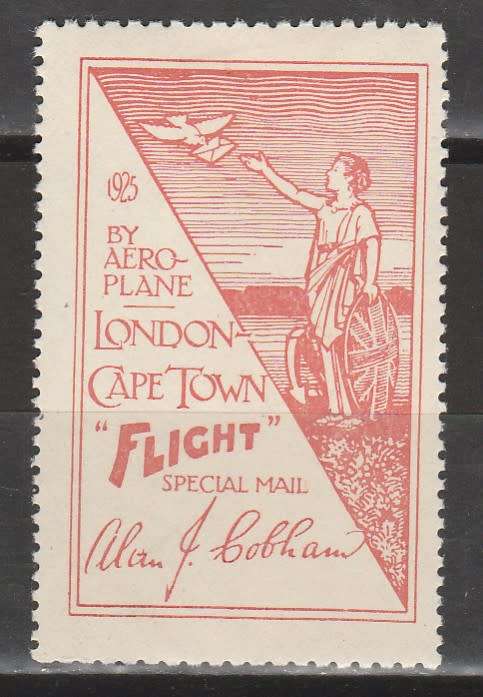 LONDON TO CAPE TOWN FLIGHT SPECIAL MAIL BY AEROPLANE SCARCE LABEL MINT.