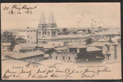 A PICTURE POST CARD F.U FROM ZANZIBAR 1906 FRANKED REICH 10Pf CANCELLED DARESSALAM READ BELOW INTRES
