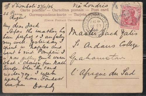 PICTURE POST CARD CHIESA E CAMPANILE NAPOLI MAILED SEEPOST OOST AFRIKA LINIE LOOK SCAN X 2