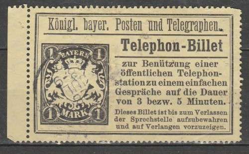 BAVARIA EARLY TYPE OF TELEPHONE CARD & VERY SCARCE F.U. 1903 LOOK SCAN