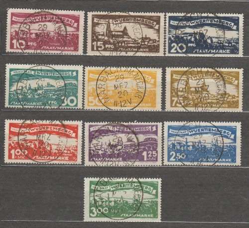WURTTEMBERG DIENSTMARKEN 1920 ISSUE Mi#272/81 FULL SET F.U. C/VR6,250.00 LOOK SCAN X 2