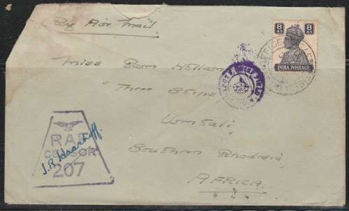 INDIA 1942 CENSORED COVER TO UMTALI SOUTHERN RHODESIA LOOK SCAN X 2