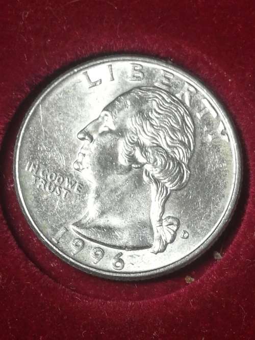 1996 D QUARTER DOLLAR USA EROR COIN DOUBLE DIE DOUBLE DIE INTHE WORD IN GOD WE TRUST AND MINTMARK I