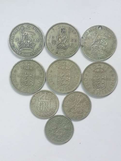 british shilling coins and sixpence coins