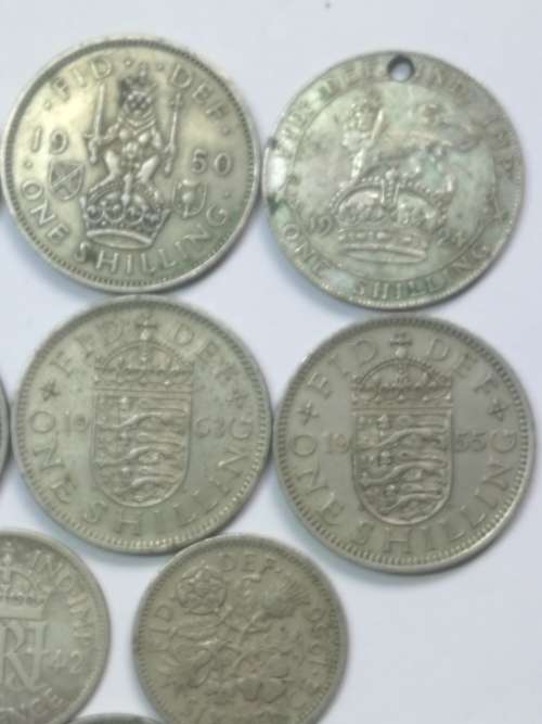 british shilling coins and sixpence coins