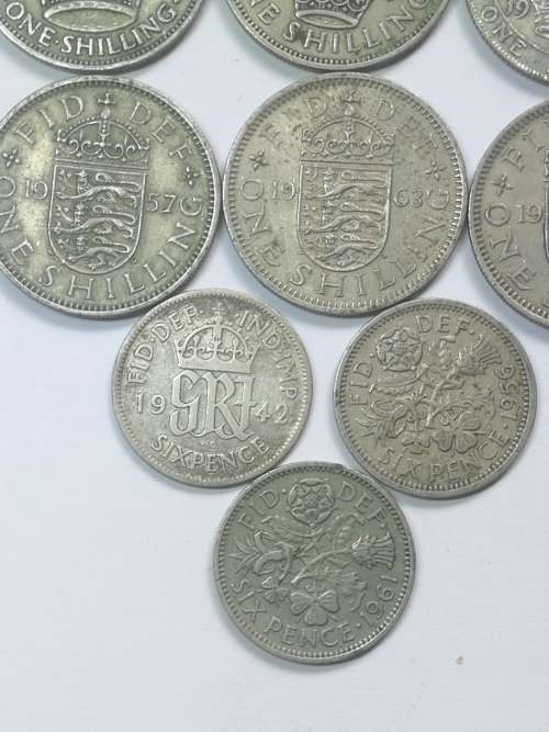 british shilling coins and sixpence coins