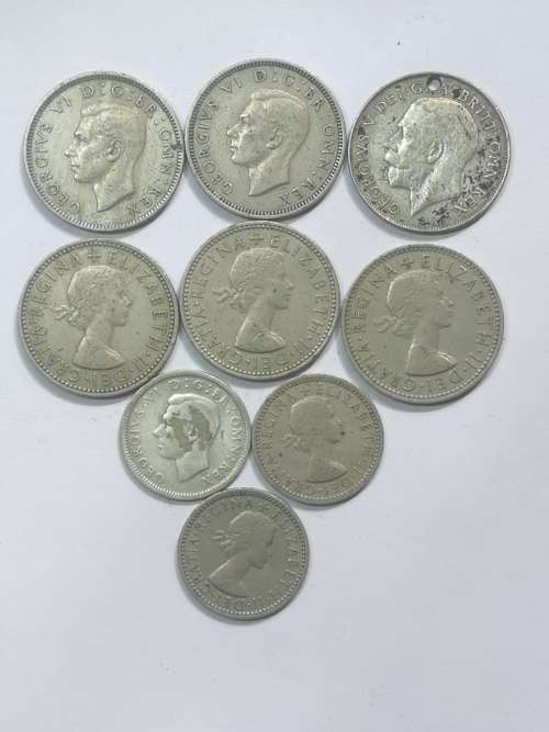 british shilling coins and sixpence coins
