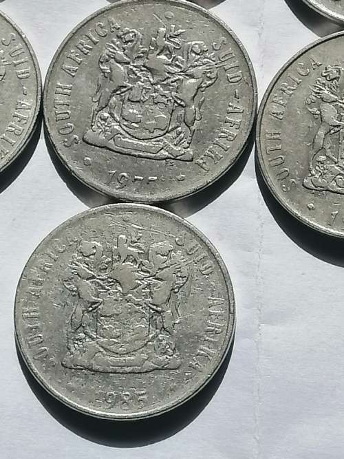 Selection of 50 cents south africa,1976x1,1977x1,1978x1,1988x2,1985x1,1990x1