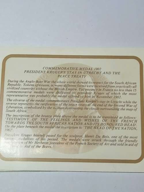 1902 STAY IN UTRECHT KRUGER MEDALLION, VERY RARE, NUMISTA RARITY INDEX 97,ONLY 200 MADE.