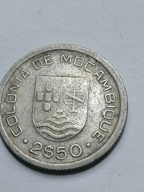 1935 2 AND A HALF ESCUDO MOZAMBIQUE SILVER ,RARE SILVER COIN,FINENESS, 0.6500, WEIGHT, 3.5000 GRAM.