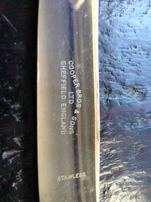 Vintage Sheffield Cooper Bros Stainless Steel Bone Handle Table Knives