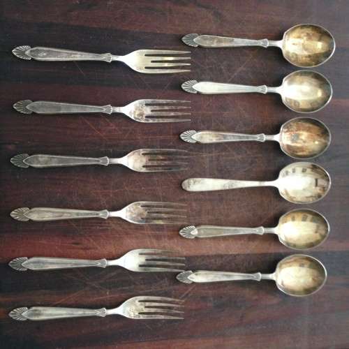 VINTAGE ANGORA CAKE FORKS AND SPOONS SET - EPNS