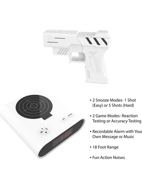 Novelty USB Gun Alarm Clock - White