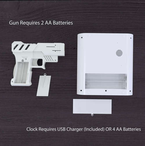 Novelty USB Gun Alarm Clock - White