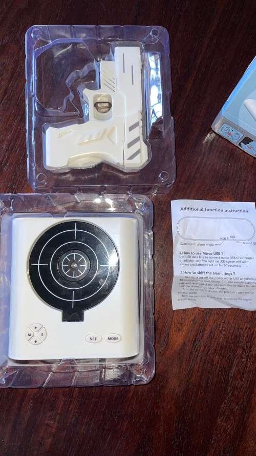 Novelty USB Gun Alarm Clock - White